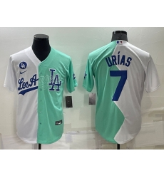 Men Los Angeles Dodgers 7 Julio Urias 2022 All Star White Green Cool Base Stitched Jerseys