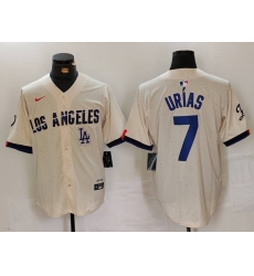 Men Los Angeles Dodgers 7 Julio Urias Cream Stitched Baseball Jersey 3
