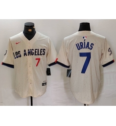 Men Los Angeles Dodgers 7 Julio Urias Cream Stitched Baseball Jersey 5