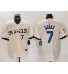 Men Los Angeles Dodgers 7 Julio Urias Cream Stitched Baseball Jersey2