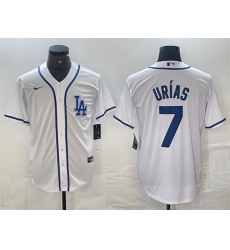 Men Los Angeles Dodgers 7 Julio Urias White Cool Base Stitched Baseball Jersey 4