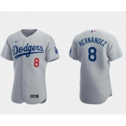 Men Los Angeles Dodgers 8 Enrique Hernandez Gray Flex Base Stitched Jersey