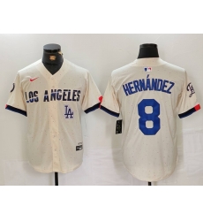 Men Los Angeles Dodgers 8 Kike Hernandez Cream Stitched Baseball Jersey 1