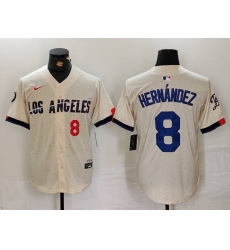 Men Los Angeles Dodgers 8 Kike Hernandez Cream Stitched Baseball Jersey 3