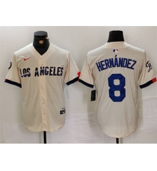Men Los Angeles Dodgers 8 Kike Hernandez Cream Stitched Baseball Jersey