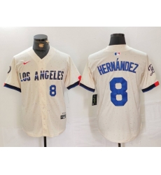Men Los Angeles Dodgers 8 Kike Hernandez Cream Stitched Baseball Jersey 9