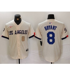 Men Los Angeles Dodgers 8 Kobe Bryant Cream Stitched Baseball Jersey 2