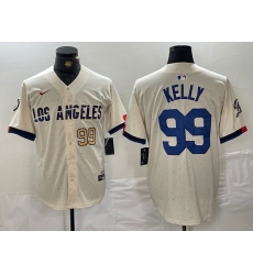 Men Los Angeles Dodgers 99 Joe Kelly Cream Stitched Baseball Jersey 5