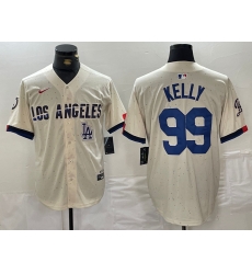 Men Los Angeles Dodgers 99 Joe Kelly Cream Stitched Baseball Jersey 7
