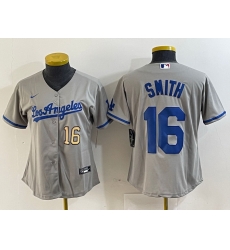 Women Los Angeles Dodgers 16 Will Smith Grey Stitched Jersey 3