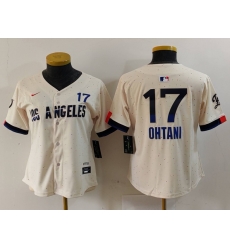 Women Los Angeles Dodgers 17 Shohei Ohtani Cream Stitched Baseball Jersey2