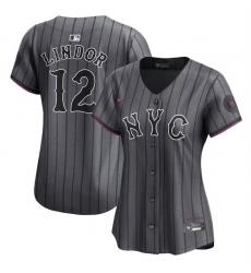 Women New York Mets 12 Francisco Lindor Graphite 2024 City Connect Limited Stitched Baseball Jersey 1