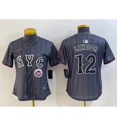 Women New York Mets 12 Francisco Lindor Graphite 2024 City Connect Limited Stitched Baseball Jersey 2 2