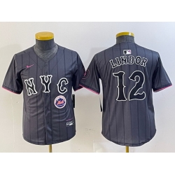 Youth New York Mets 12 Francisco Lindor Graphite 2024 City Connect Limited Stitched Baseball Jersey 12