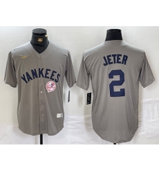 Men New York Yankees 2 Derek Jeter Grey Cool Base Stitched Baseball Jersey 3