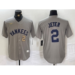 Men New York Yankees 2 Derek Jeter Grey Cool Base Stitched Baseball Jersey 4