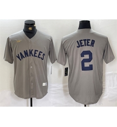 Men New York Yankees 2 Derek Jeter Grey Cool Base Stitched Baseball Jersey