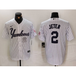 Men New York Yankees 2 Derek Jeter White Cool Base Stitched Baseball Jersey 1
