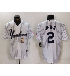 Men New York Yankees 2 Derek Jeter White Cool Base Stitched Baseball Jersey 2