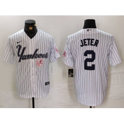 Men New York Yankees 2 Derek Jeter White Cool Base Stitched Baseball Jersey 3