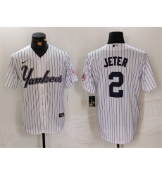 Men New York Yankees 2 Derek Jeter White Cool Base Stitched Baseball Jersey