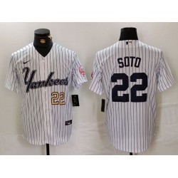 Men New York Yankees 22 Juan Soto White Cool Base Stitched Baseball Jersey 2