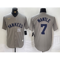 Men New York Yankees 7 Mickey Mantle Grey Cool Base Stitched Baseball Jersey 1