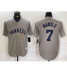 Men New York Yankees 7 Mickey Mantle Grey Cool Base Stitched Baseball Jersey 2