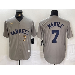 Men New York Yankees 7 Mickey Mantle Grey Cool Base Stitched Baseball Jersey 2