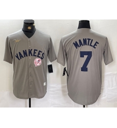 Men New York Yankees 7 Mickey Mantle Grey Cool Base Stitched Baseball Jersey 3