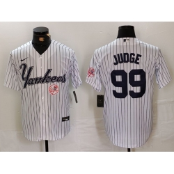 Men New York Yankees 99 Aaron Judge White Cool Base Stitched Baseball Jersey 2