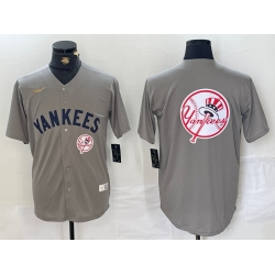 Men New York Yankees Grey Team Big Logo Cool Base Stitched Baseball Jersey 001