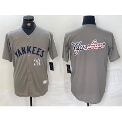 Men New York Yankees Grey Team Big Logo Cool Base Stitched Baseball Jersey 002