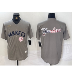Men New York Yankees Grey Team Big Logo Cool Base Stitched Baseball Jersey 005