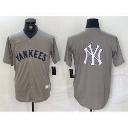 Men New York Yankees Grey Team Big Logo Cool Base Stitched Baseball Jersey 2