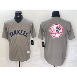 Men New York Yankees Grey Team Big Logo Cool Base Stitched Baseball Jersey 3