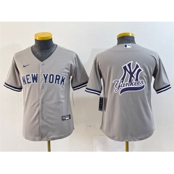 Youth New York Yankees Gray Team Big Logo Cool Base Stitched Baseball Jersey 2