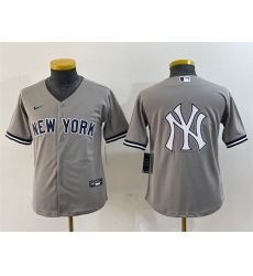 Youth New York Yankees Gray Team Big Logo Cool Base Stitched Baseball Jersey 6