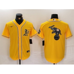 Men Oakland Athletics Yellow Team Big Logo Cool Base Stitched Baseball Jersey