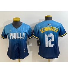 Women Philadelphia Phillies 12 Kyle Schwarber Blue 2024 City Connect Limited Stitched Jersey 9