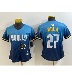 Women Philadelphia Phillies 27 Aaron Nola Blue 2024 City Connect Limited Stitched Baseball Jersey 1