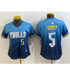 Women Philadelphia Phillies 5 Bryson Stott Blue 2024 City Connect Limited Stitched Baseball Jersey 1