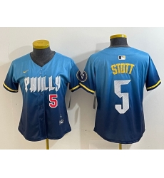 Women Philadelphia Phillies 5 Bryson Stott Blue 2024 City Connect Limited Stitched Baseball Jersey 4