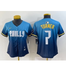 Women Philadelphia Phillies 7 Trea Turner Blue 2024 City Connect Limited Stitched Jersey 1