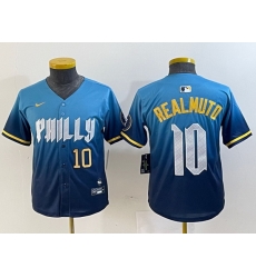 Youth Philadelphia Phillies 10 J T  Realmuto Blue 2024 City Connect Limited Stitched Baseball Jersey 3