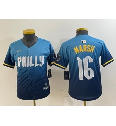 Youth Philadelphia Phillies 16 Brandon Marsh Blue 2024 City Connect Limited Stitched Jersey 5