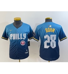 Youth  Philadelphia Phillies 28 Alec Bohm Blue 2024 City Connect Limited Stitched Baseball Jersey 1