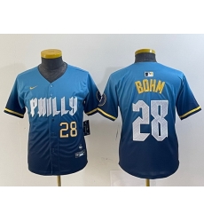 Youth Philadelphia Phillies 28 Alec Bohm Blue 2024 City Connect Limited Stitched Baseball Jersey 5