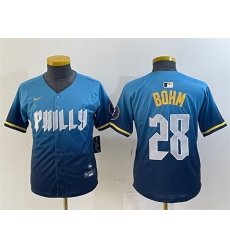 Youth Philadelphia Phillies 28 Alec Bohm Blue 2024 City Connect Limited Stitched Baseball Jersey