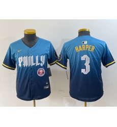 Youth Philadelphia Phillies 3 Bryce Harper Blue 2024 City Connect Limited Stitched Jersey 5